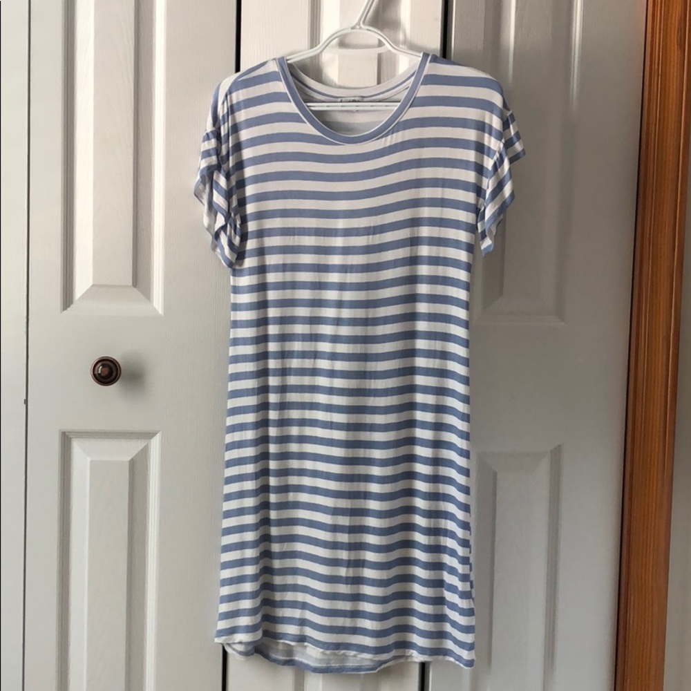 Blue and white striped dress